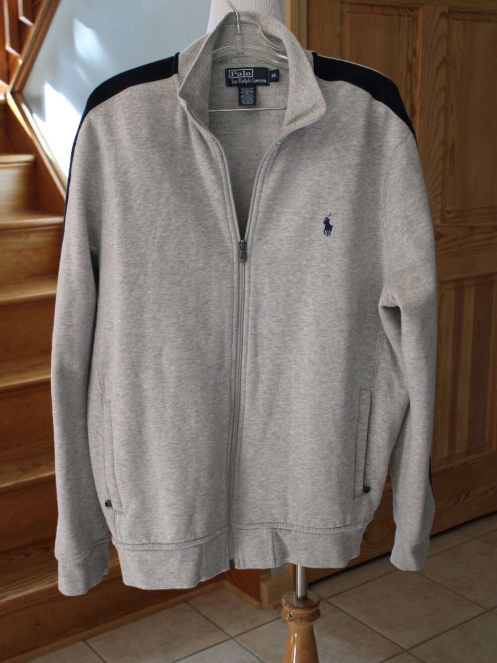 Ralph Lauren Men Sport Jacket Gray Navy SZ XL Zip up & Pockets Fleece Lining - Picture 2 of 8